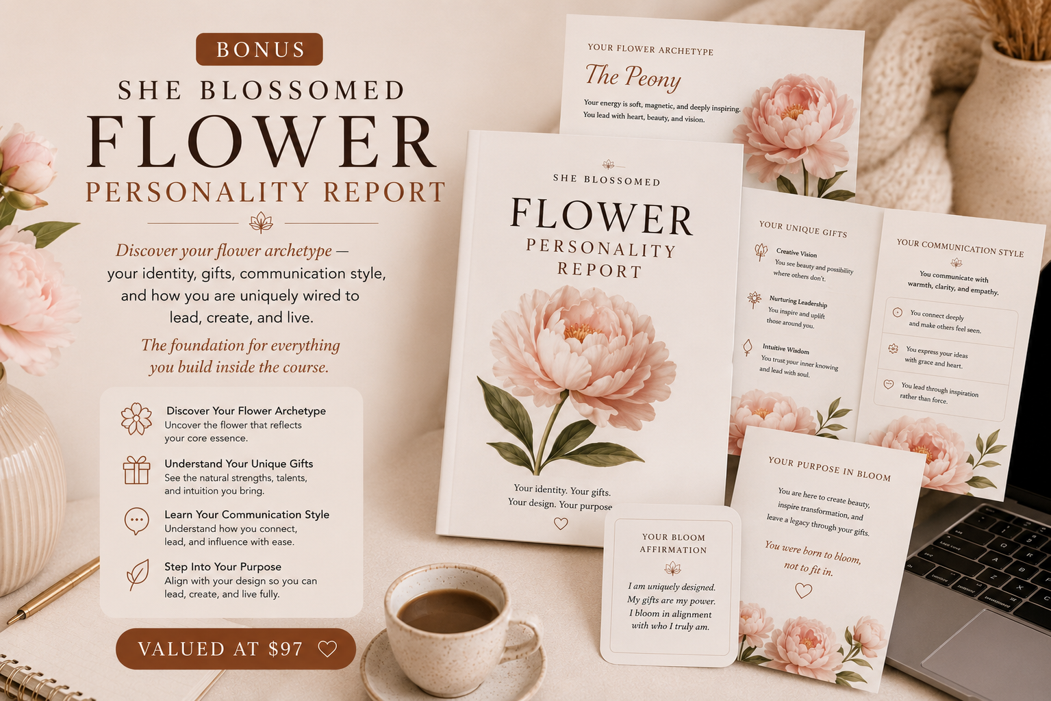 She Blossomed Flower Personality Report mockup